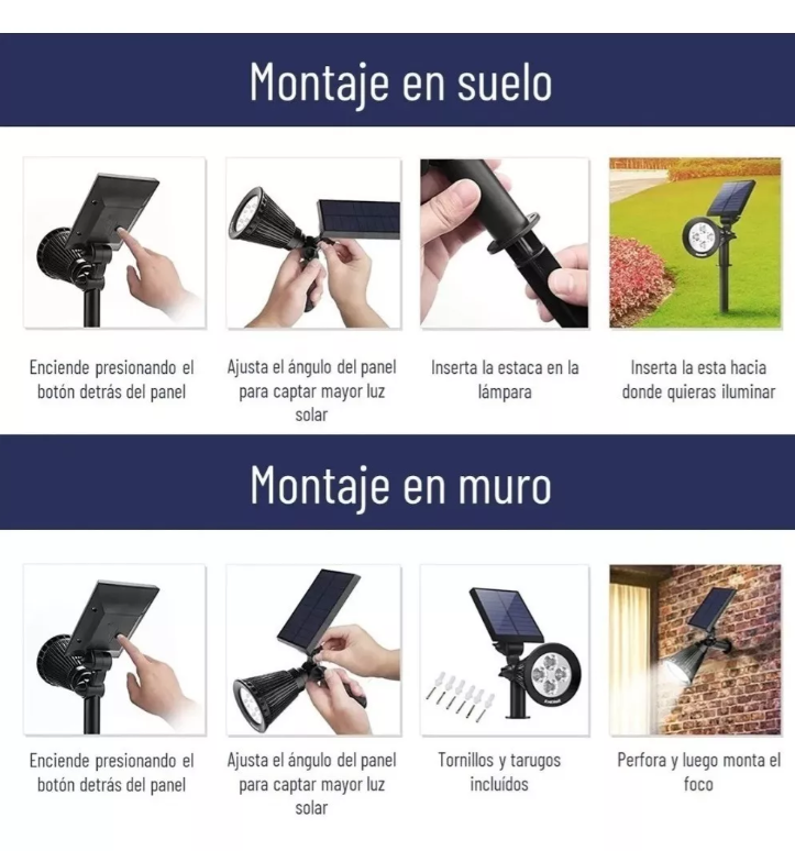 Luminaria tipo Pincho para exterior con panel solar Cálido