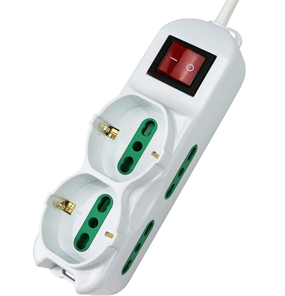 Alargue de 4 tomas de 10A + 2 Shucko con interruptor de encendido