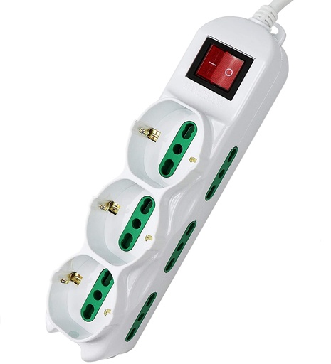 [203077] Alargue de 6 tomas de 10A + 3 Shucko con interruptor de encendido